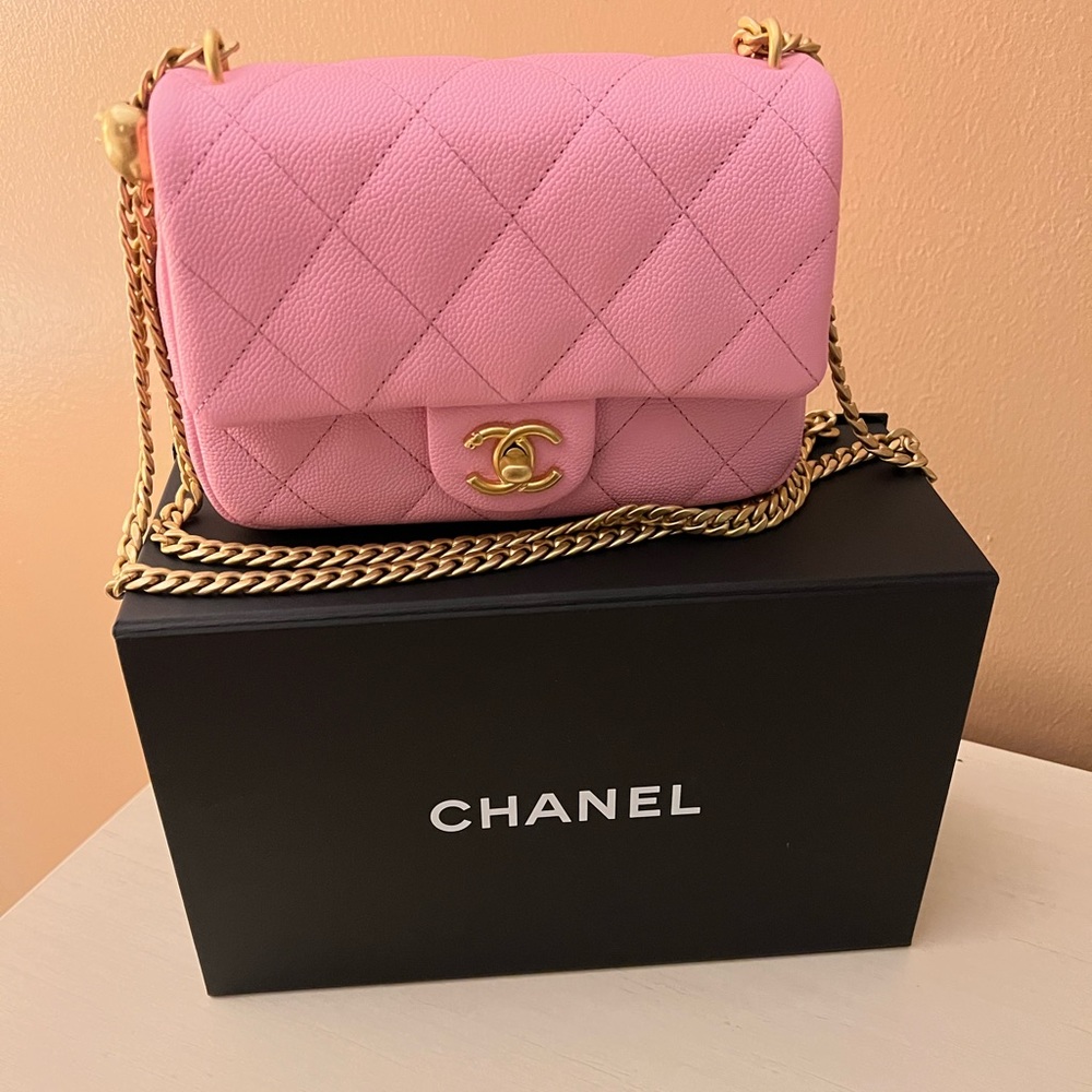 Chanel Sweetheart Crush Mini Rectangular Flap Bag Pink Caviar Antique Gold HDW